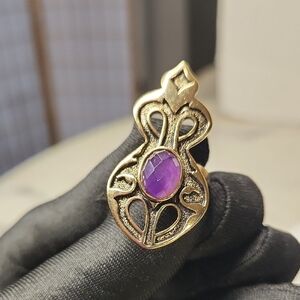 Vintage | Celtic Goldtone Amethyst Ring Sz 8
